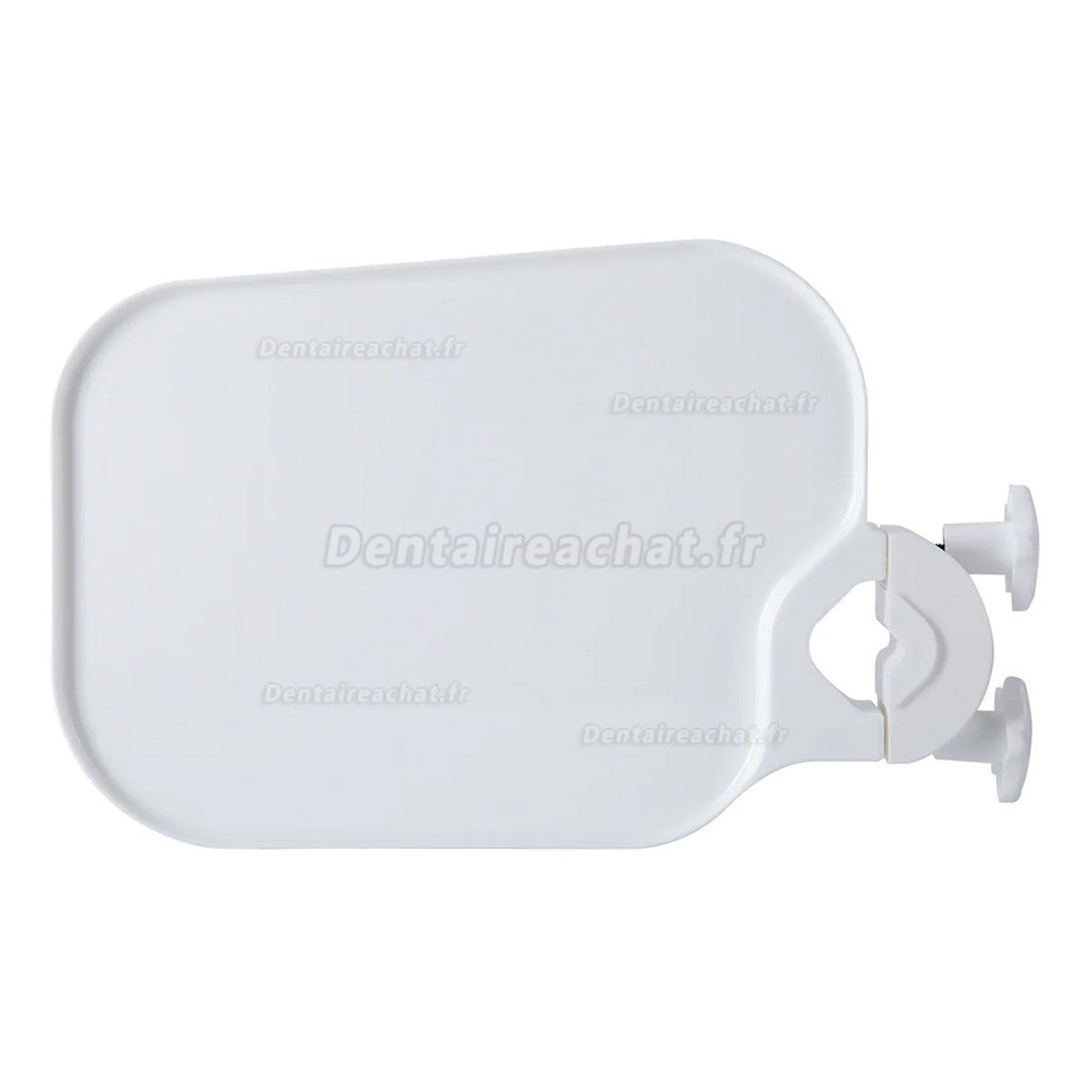 Plateau en plastique mont&eacute; sur fauteuil dentaire